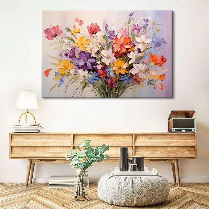 Large Colorful Flower Canvas Wall Art Daisy Poppy Picture Wildflower Wall Decor for Bedroom Abstract Nature Botanical Painting Prints Watercolor Floral Poster Artwork Living Room Decoration 32x48"