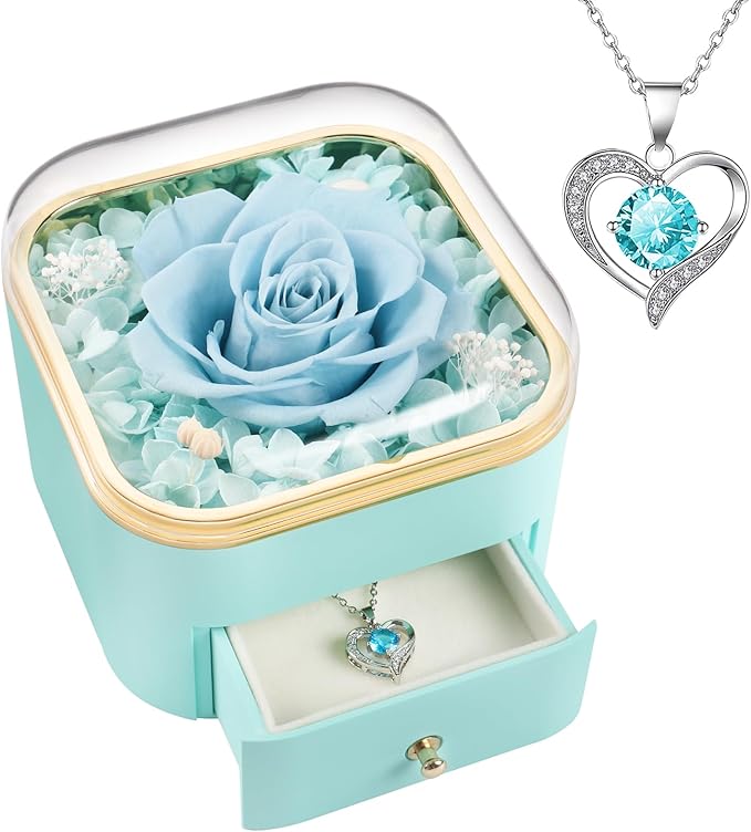 Beferr Gifts for Mom Preserved Real Rose with Necklace Eternal Roses Forever Flowers for Delivery Christmas Anniversary Birthday Mothers Day Flower Gifts for Women Her Grandma Wife Daughter Girlfriend