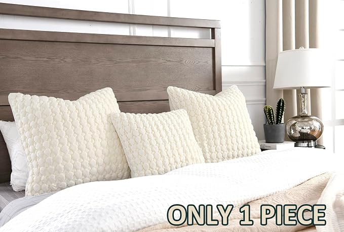 Pillow Cover 24x24 1 Piece Velvet Euro Sham Decorative Farmhouse Pillowcase Boho Square Cushion Covers Soft Bubble Texture for Couch Sofa Bed Bedroom Car Living Room，Cream