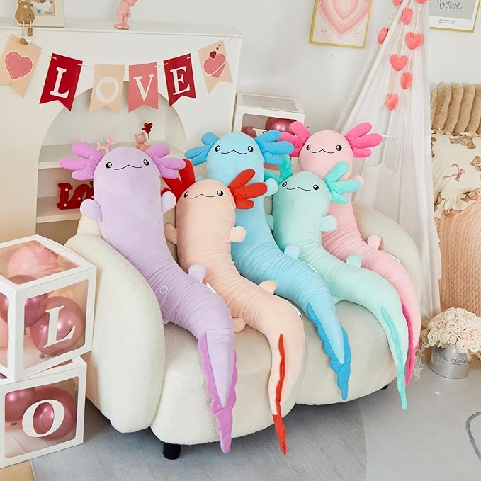 MaoGoLan Giant Axolotl Plush Body Pillow for Girls, Hot Pink Axolotl Stuffed Animal for Kids Adults, Large Salamander Plush Glow in The Dark, Holiday Birthday Easter
