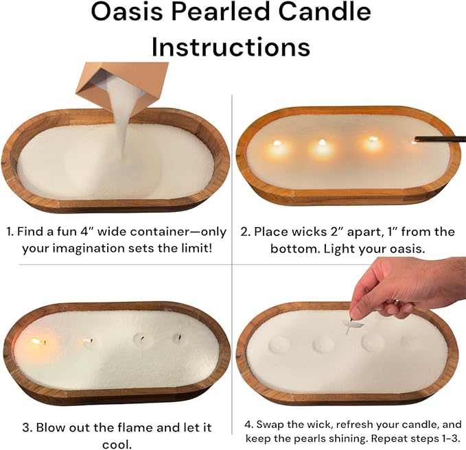 Oasis Pearled Sand Candle - 18oz Sand Wax, Refillable, Scented & Unscented Luxury Candle with 30 Wicks, Up to 120 Hours Burn Time (Sandalwood Vanilla)