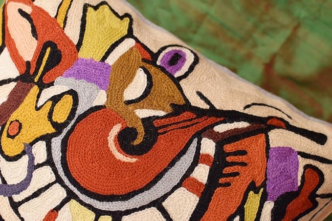 Abstract Pillows by Alfred Gockel | Modern Pillow for Couch | Django Musical Pillows | Mid Century Modern Throw Pillows | Modern Chair Cushion | Hand Embroidered Wool | Size -18x18
