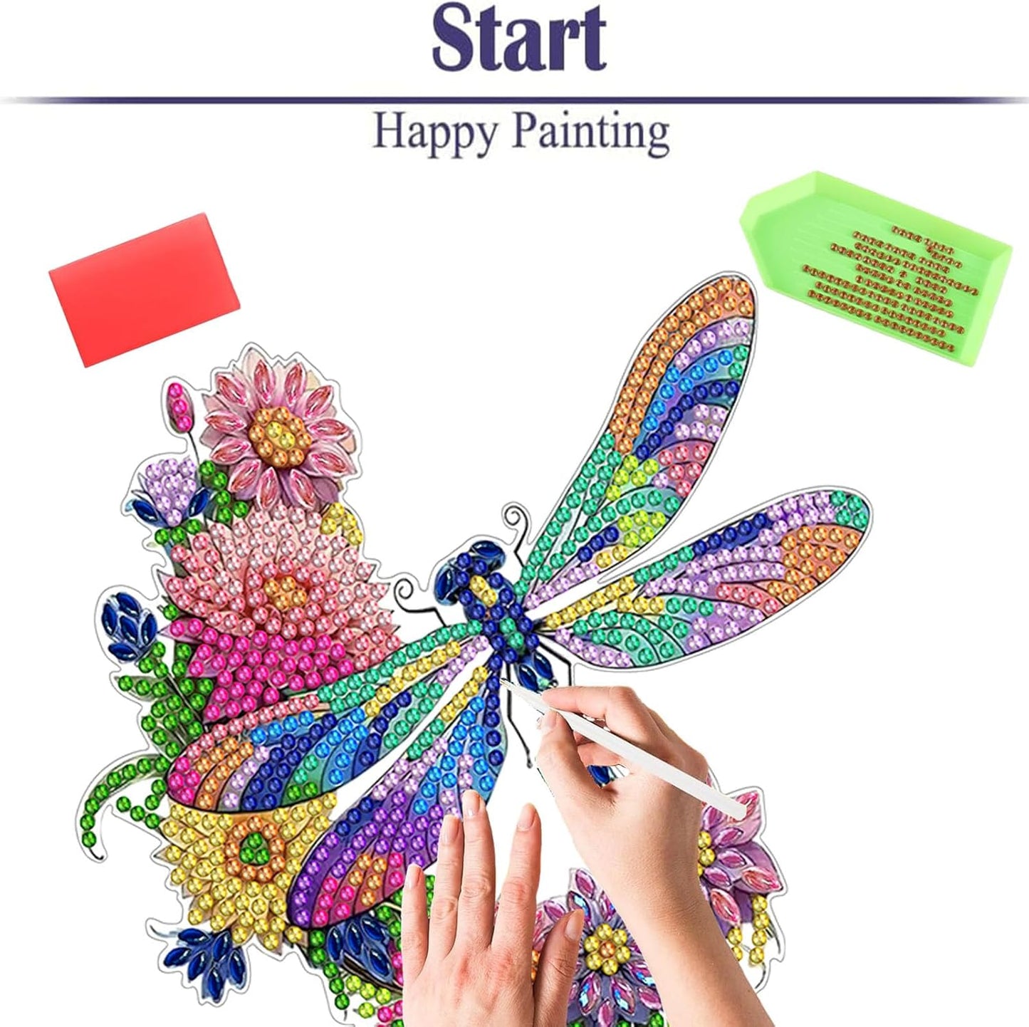Diamond Painting Kits for Adults Beginners, 5D Full Drill Dragonfly Crystal Art Desktop Ornament, DIY Single Sided Home Office Desk Decor, Creative Craft Gift Set with Tools