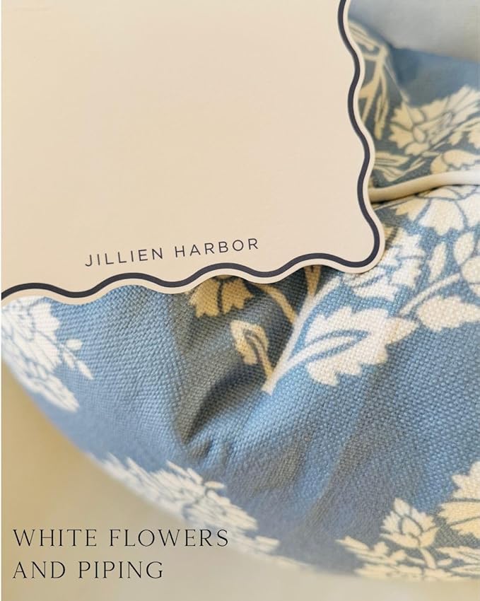 Jillien Harbor "The Hazel Bright Blue White Floral Pillow Cover Grandmillennial Home Decor Blockprint Pillow Cover 20" x 20"