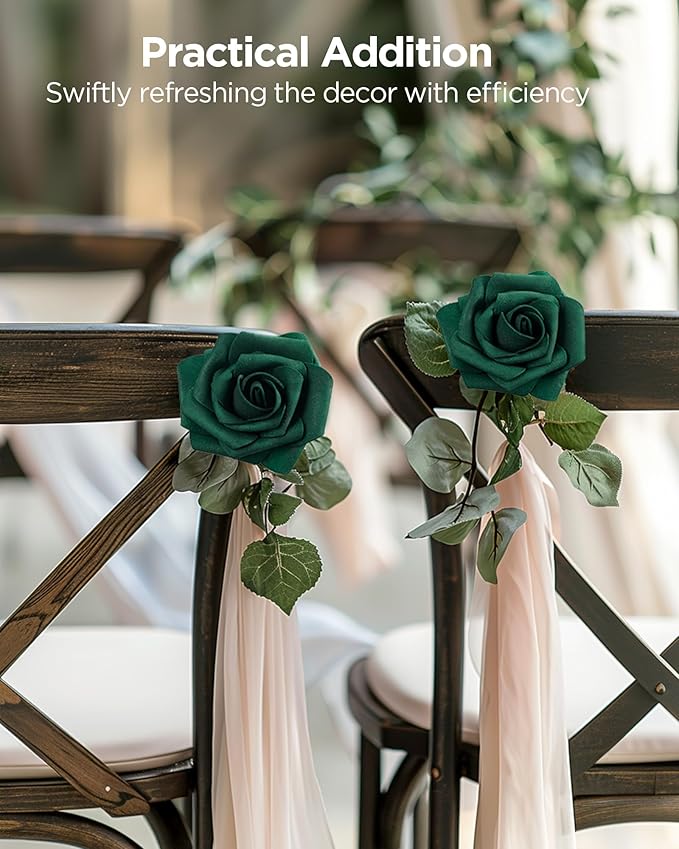 InnoGear Artificial Flowers, 50 Pcs Hunt Green Foam Fake Roses Bulk with Stems for St. Patrick's Decoration DIY Wedding Bouquets Centerpieces Bridal Shower Party Valentines Christmas Tree