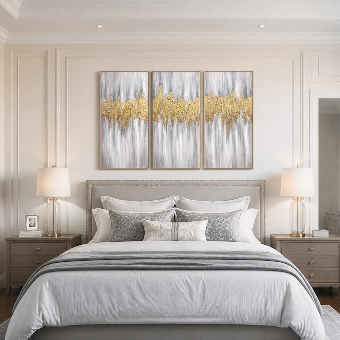 SAFERRYHOME Abstract Hand Painted Wall Art, Large 20"x40"x3 Framed | 3D Textured Framed Gold Wall Decor, Modern Golden Abstract Painting Minimalist Artwork for Home Office Living Room Hallway