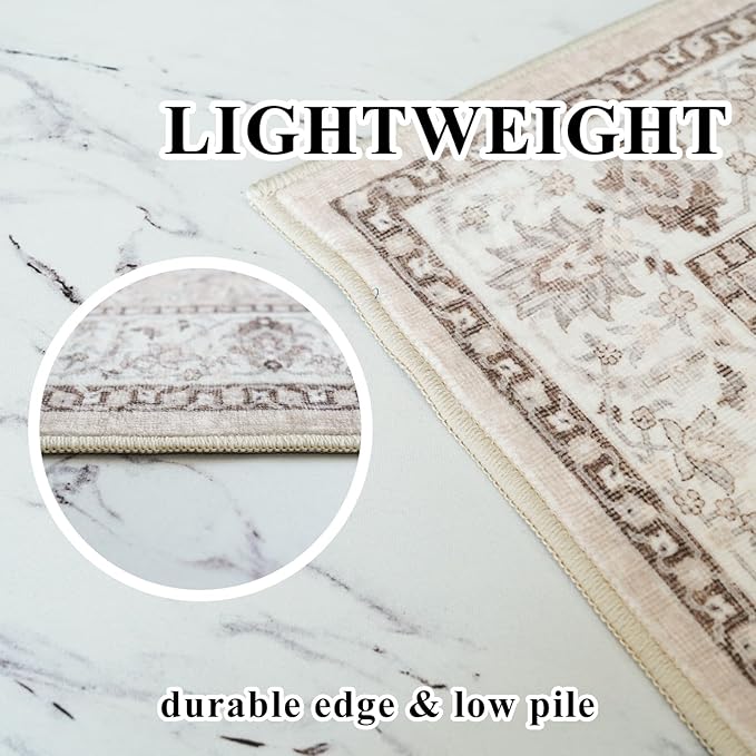 7x10 Area Rug for Living Room: Washable Neutral Vintage Large Rugs for Bedroom, Office, Dining Room, Kids Room, Farmhouse Durable Low Pile Non Slip Carpet for High Traffic Areas(7x10 Beige)
