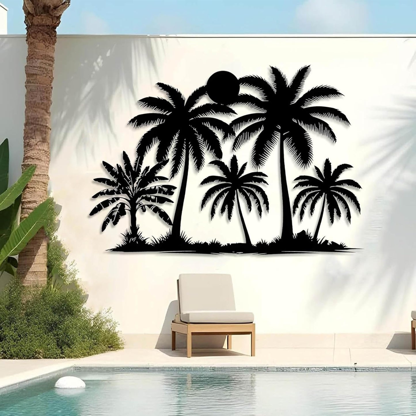 Tuglona Metal Palm Tree with Sunset Wall Decor, Tropical Palm Tree Metal Wall Art, Tropical Wall Decor, Sun Wall Art, Beach Wall Decoration, Coastal Trees Wall Hanging (Gold, 35"x25"/90x62cm)