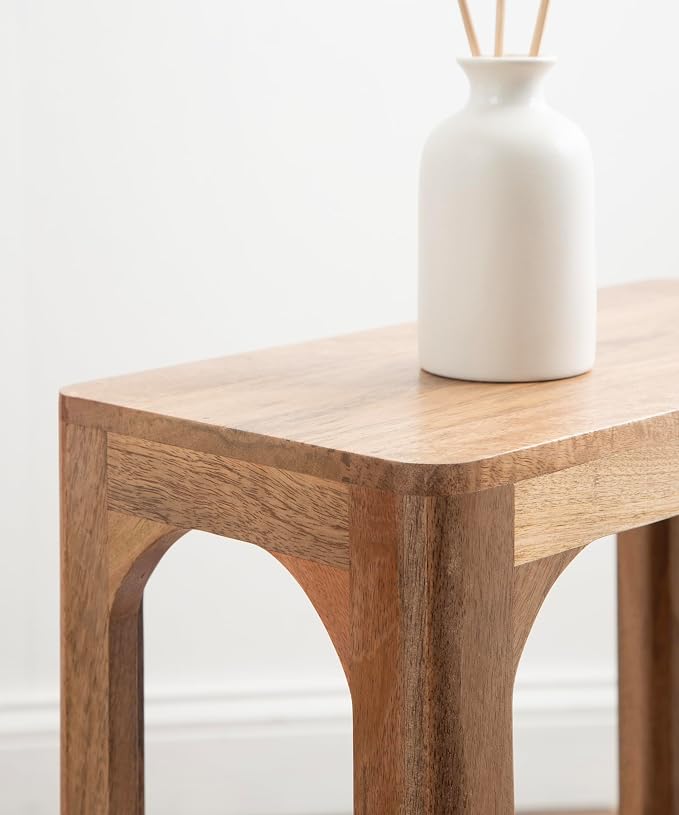 Kate and Laurel Dahl Modern Slatted Wooden Slim Side Table; 16 x 8 x 24; Natural Wood; Transitional Wood Narrow End Table for Use as Living Room Plant Stand or Small Bedroom Nightstand