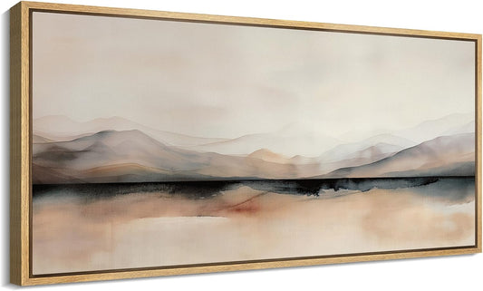 MUDECOR Extra Large Framed Canvas Print Wall Art Abstract Mountain Hues Modern Minimalist Landscape Antique Retro Fine Art Illustrations Decorative Colorful for Bedroom - 60"x30"