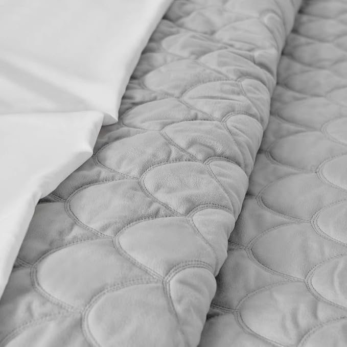 Levtex Home - Light Grey Velvet Quilt Set - King Quilt and Two King Shams - Velvet - Light Grey - Quilt (106x92in.) and Shams (20x36in.) - Reversible - Polyester/Polyester