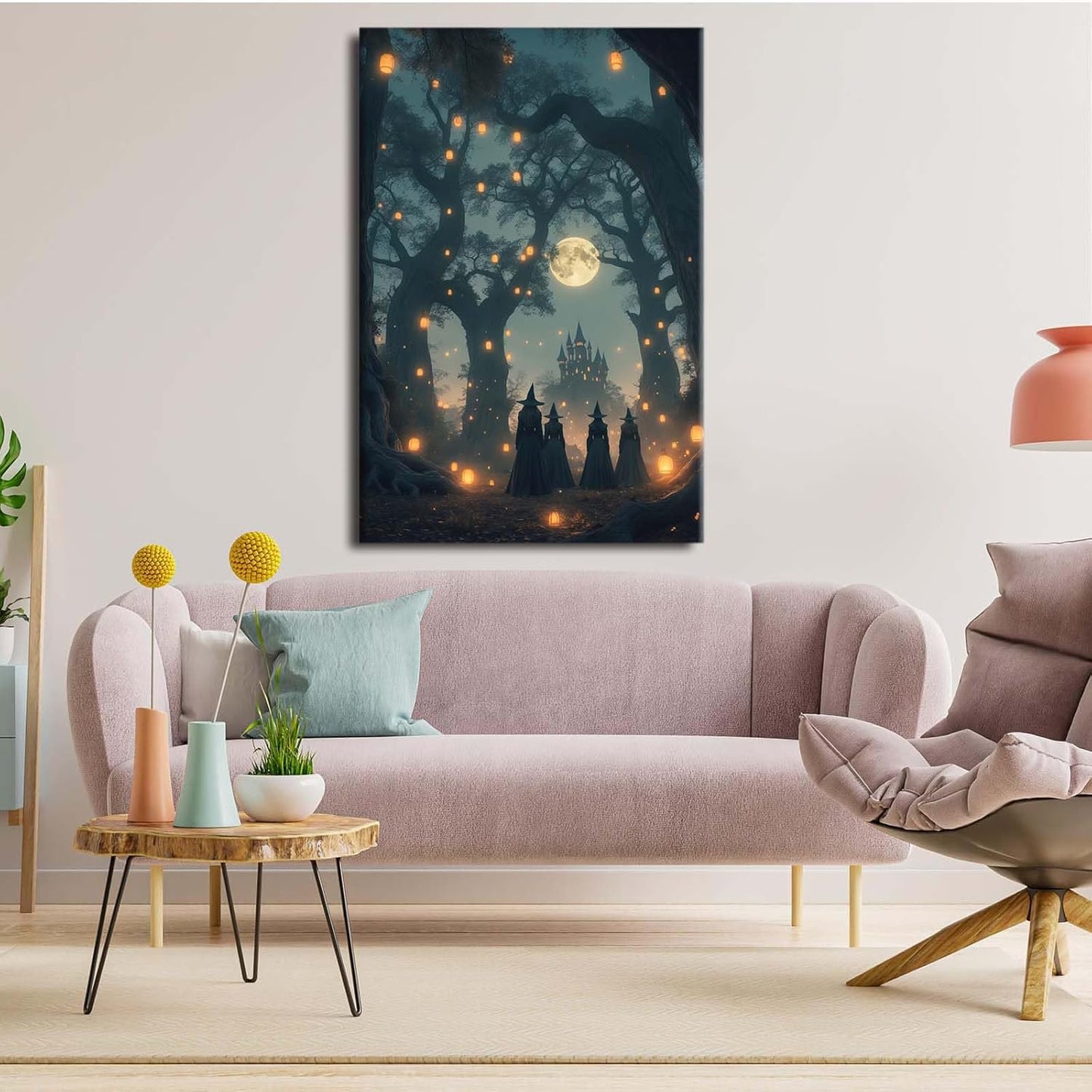 JFHCQJPK Mysterious creek painting witch and castle in magic forest art print canvas gothic print dark college decoration poster for home bedroom28x40in Frameless