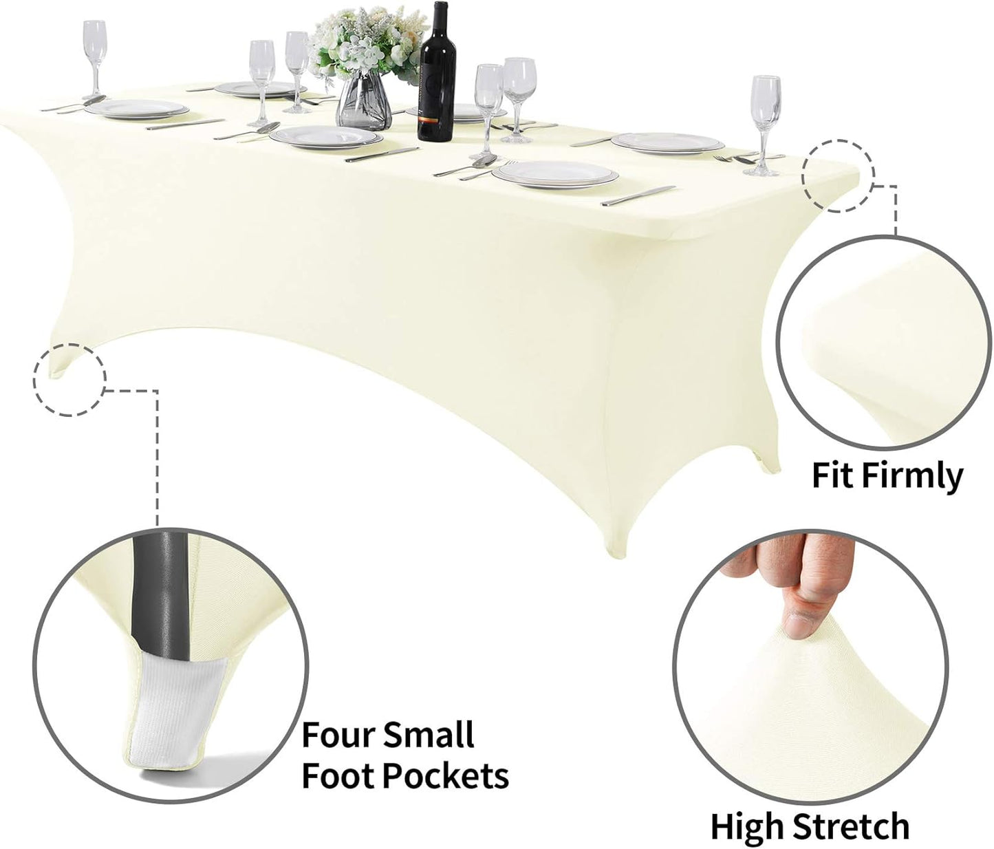 Spandex Table Cover for 8FT or 4ft or 6ft Table Universal Fitted Stretch Tablecloth for Party, Banquet, Wedding and Events-Ivory