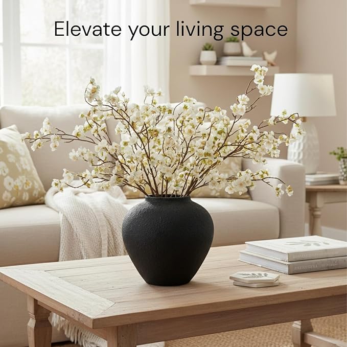 White Cherry Blossom Branches – 6 Pcs 33.5" Long Stem Artificial Flowers for Tall Vase, Premium Faux Silk Spring Decor, Realistic Fake Cherry Blossoms for Home, Wedding & Table Centerpieces