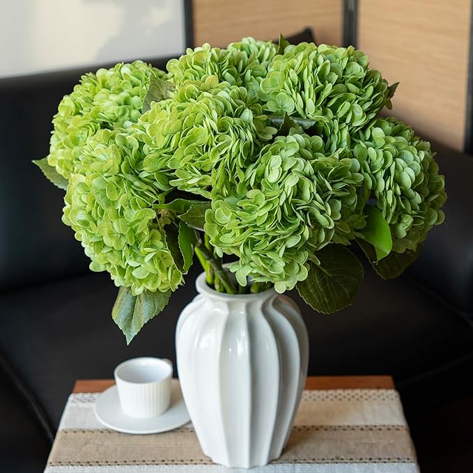DUYONE 3PCS 22 inch Realistic Artificial Hydrangea Large Real Touch Flowers Artificial Flowers Dry Flowers Outdoor Wedding Christmas Office Family Party Living Room Table Decoration (Green)