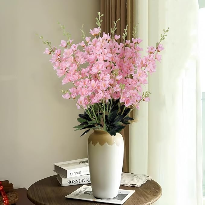 8 pcs Pink Delphinium Artificial Flowers, 34.25''Artificial Snapdragon Flowers Tall Fake Flowers Silk Flowers Faux Delphinium Bulk for Tall Vase Home Wedding Garden Table Decor (Pink)