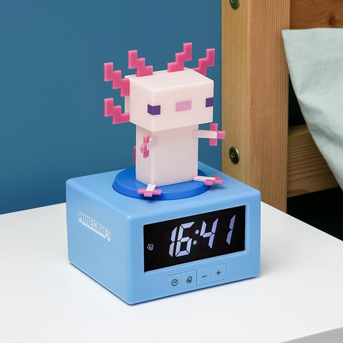 Paladone Minecraft Axolotl Digital Alarm Clock with Night Light – Officially Licensed Gaming Decor, for Kids & Teens’ Bedrooms, Game Rooms, Minecraft Fans