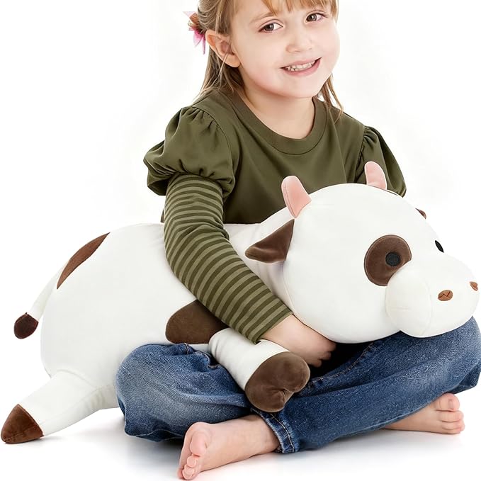 Tezituor Large Cow Plush Pillow,24" Soft Cow Stuffed Animal Hugging Pillow Squishy Cute Cow Toys for Kids Adults Christmas Birthday Gifts Bed Decor