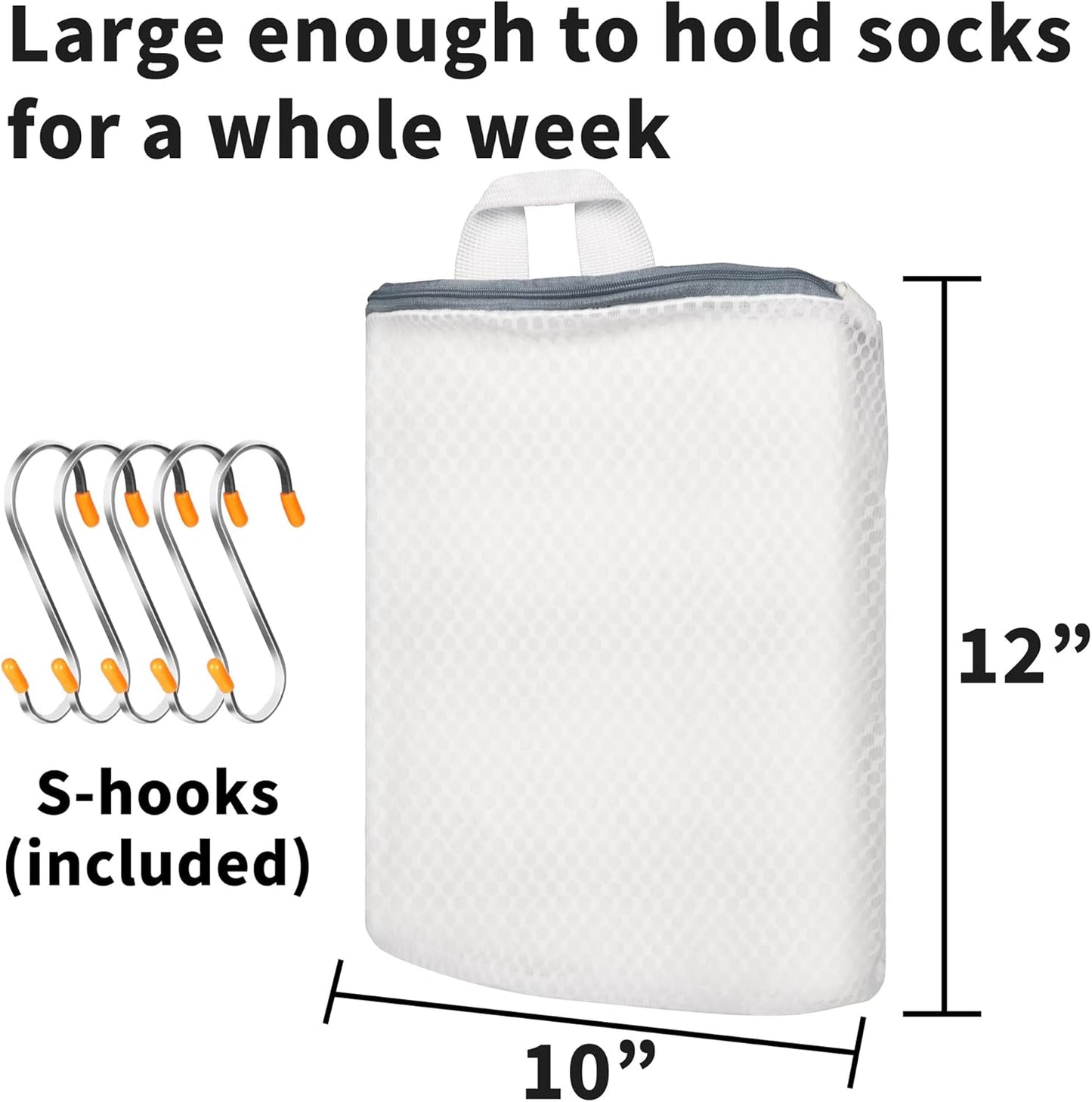 5Pcs Hanging Laundry Bags for Socks with S Hooks, 5 Color Mesh Laundry Bags for Washing Machine