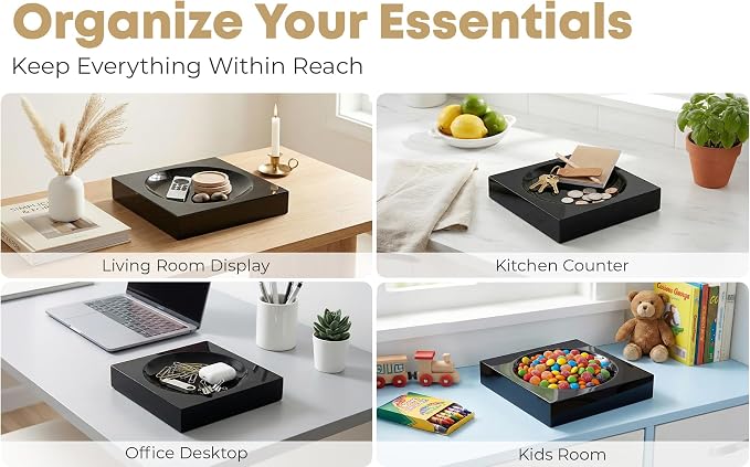 Black Acrylic Catchall Tray - Decorative Jewelry Dish & Vanity Organizer for Keys, Rings, Earrings | Modern Minimalist Home Decor for Dresser, Nightstand, Entryway