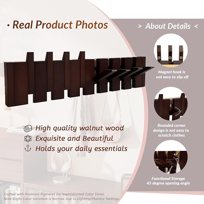 Piano Coat Rack 10-Hooks Wooden Wall Hooks Entryway Hanger Piano Key Coat Rack Wall Mount Wood Wall Hooks for Hanging Towel Hat Clothes Dog Leashes Heavy Duty Wall Mounted Wooden Coat Rack Flip Down