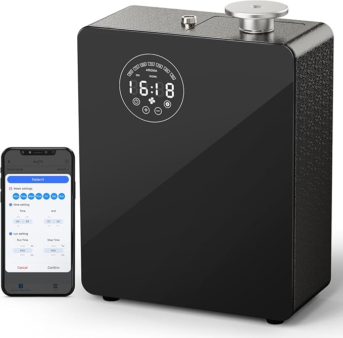 Smart Waterless HVAC Diffuser, 3000 sq. ft., Black | Touch & Bluetooth control, metal body, dual HVAC/portable design for home & commercial large spaces