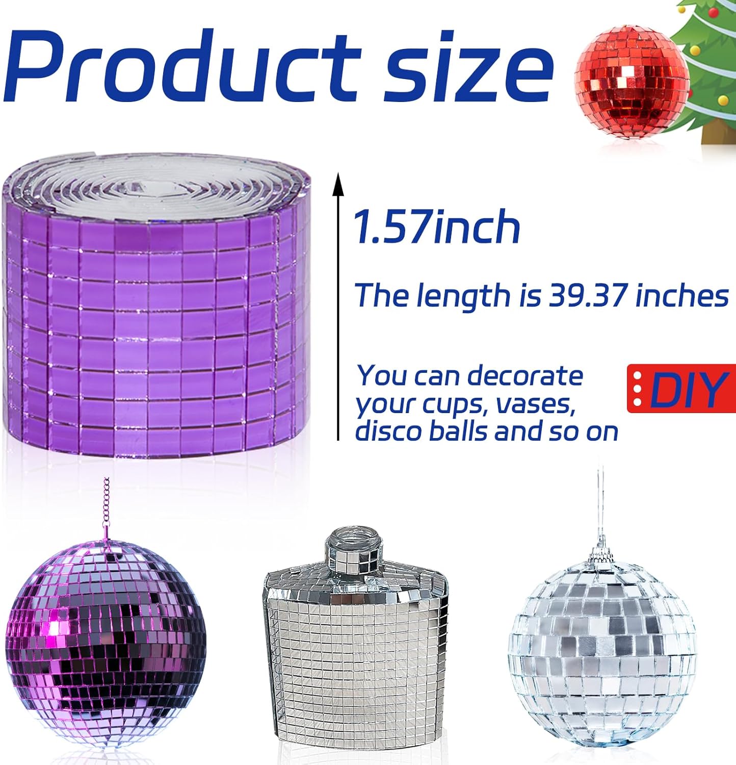 Self Adhesive Mosaic Tiles, 3200 Pieces Disco Ball Tiles, 5 x 5 mm Glass Mirror Mosaic Tiles, Square Mirror Tiles Sticker for DIY Vase, Art Collage, Photo Frames, Home Party 2 Rolls (Purple)