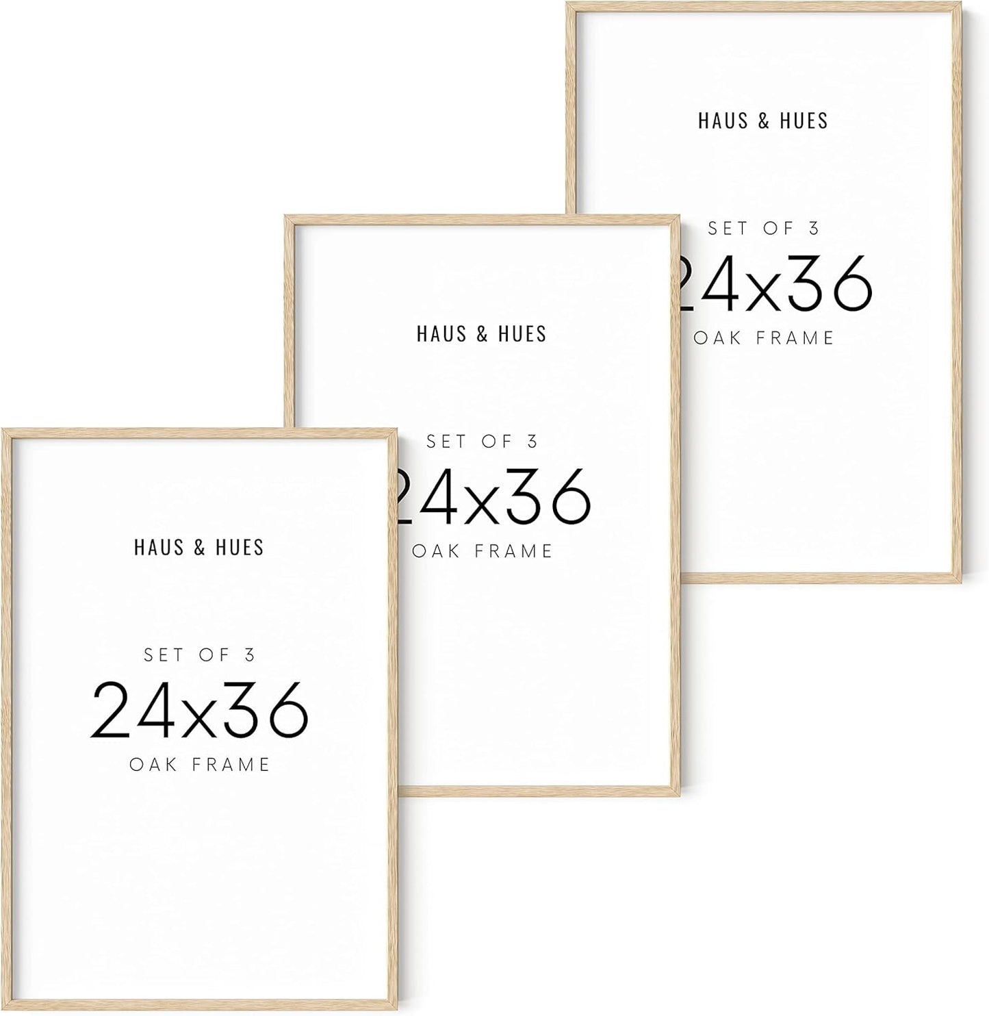 HAUS AND HUES 24"x36" Beige Oak Wood Frames Set of 3-24x36 Natural Wood Frames for Posters, 24x36 Frame Wood, 24x36 Poster Frames for Wall, 24x36 Frame Light Wood, Picture Frames 24x36