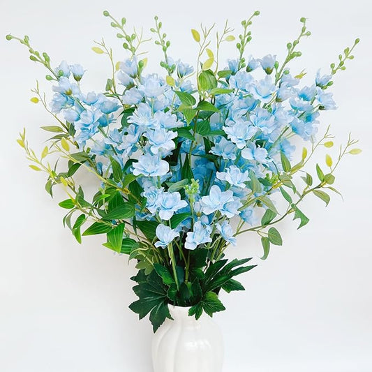 9 pcs Blue Delphinium Artificial Flowers, 34.25''Artificial Snapdragon Flowers Tall Fake Flowers Silk Flowers Faux Delphinium Bulk for Tall Vase Home Wedding Garden Table Decor