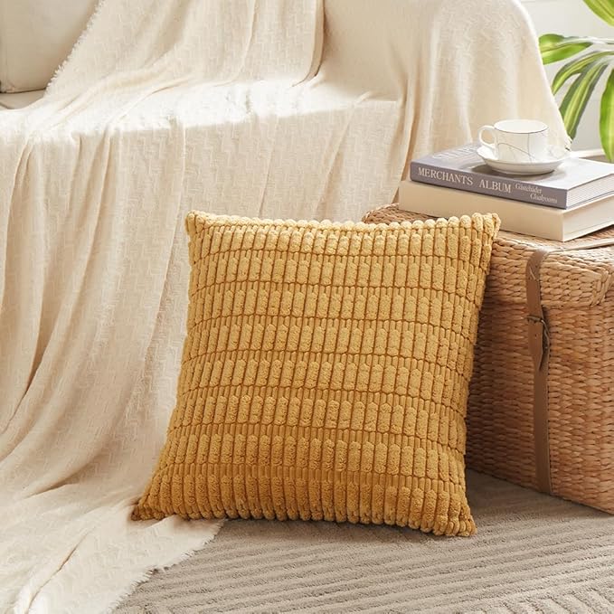 Fancy Homi 4 Packs Decorative Throw Pillow Covers for Living Room Couch Bed, Modern Farmhouse Boho Home Décor Accent Cushion Case, 16" x 16" (Pack of 4), Mustard Yellow