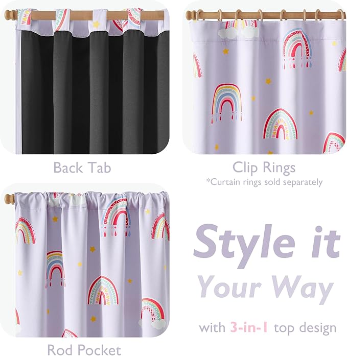 Vangao Blackout Curtains for Kids Bedroom Rainbow Purple Nursery Curtains 84 Inch Length Drapes for Teen Girls Thermal Insulated Room Darkening Boho Light Blocking for Living Room Set of 2