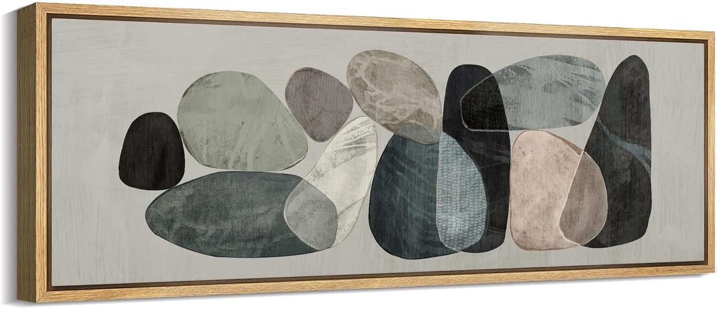 MUDECOR Large Framed Canvas Print Wall Art Abstract Elegance Contemporary Stone Shapes Illustrations Antique Retro Fine Art Illustrations Decorative Colorful for Bedroom - 60"x20"