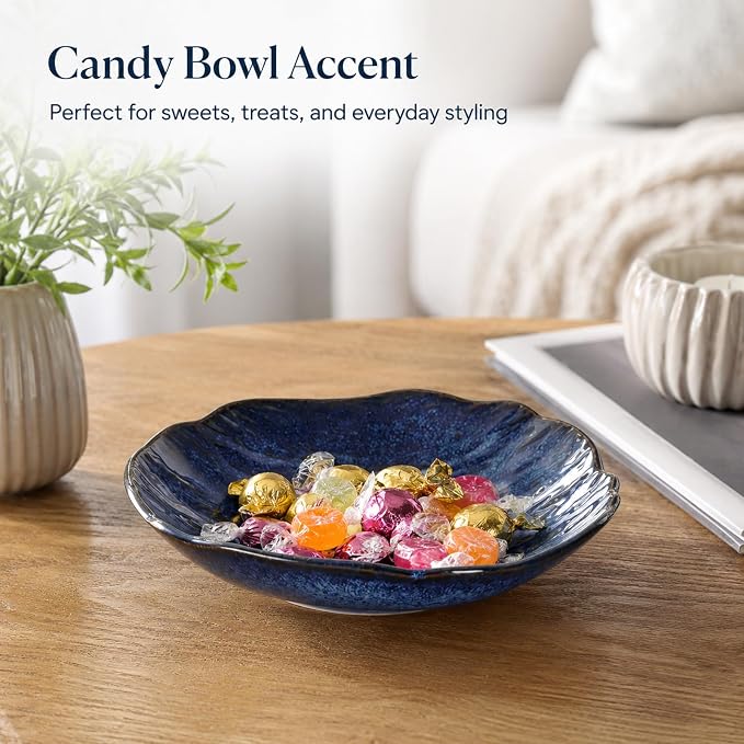 Blue Ceramic Decorative Bowl, Navy Blue Centerpiece Bowl for Coffee Table