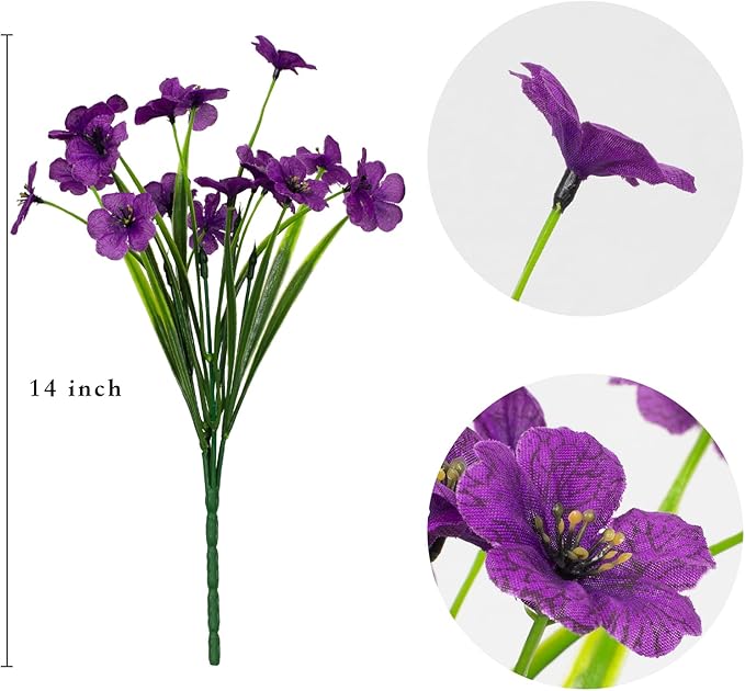 LikSoor 21 Bundles Artificial Outdoor UV Resistant Flowers No Fade Fake Outside Flowers Plastic Greenery Faux Shrubs Garden Porch Window Box Home Decoration(Violet)