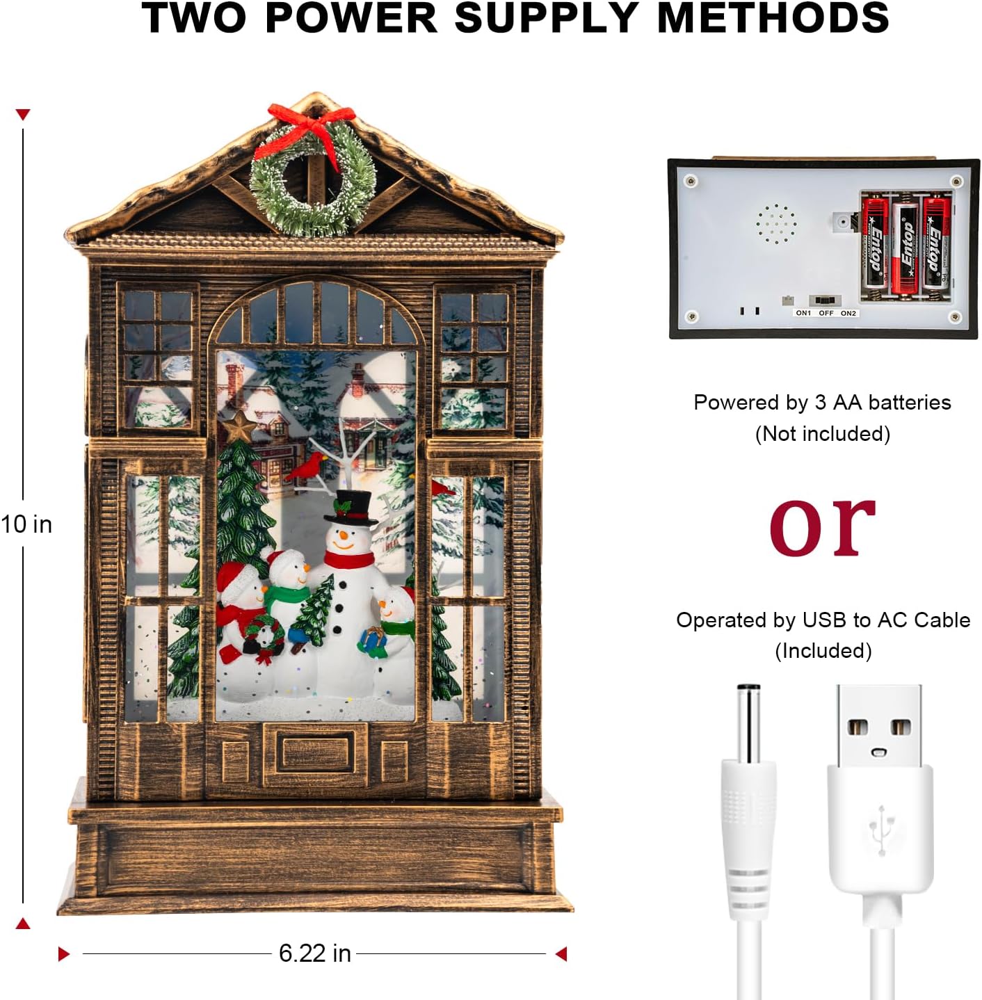 Christmas Snow Globe Swirling Glittering Snowman Choir Manger Scene, USB Lined/Battery Operated Lighted Water Lantern for Christmas Festival Decoration Gifts