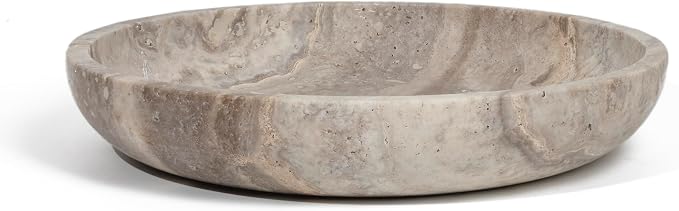 Shelf & Nook Travertine Decorative Bowls for Home Decor. Key Bowl for Entryway Table in a Choice of 5 Colors (Silver-Grey, Large)