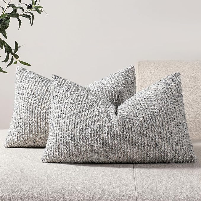 DEZENE Striped Throw Pillow Covers 12x20 Set of 2 Blue Textured Boucle Chic Morden Boho Accent Farmhouse Rectangular Lumbar Decorative Couch Pillow Covers for Home Decor Bed Sofa Living Room