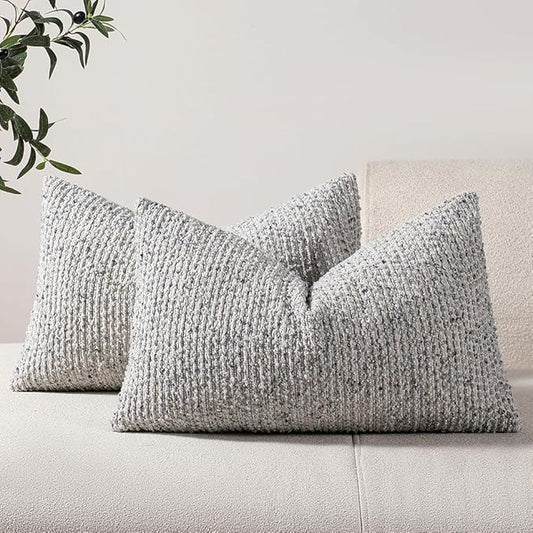 DEZENE Striped Throw Pillow Covers 12x20 Set of 2 Blue Textured Boucle Chic Morden Boho Accent Farmhouse Rectangular Lumbar Decorative Couch Pillow Covers for Home Decor Bed Sofa Living Room