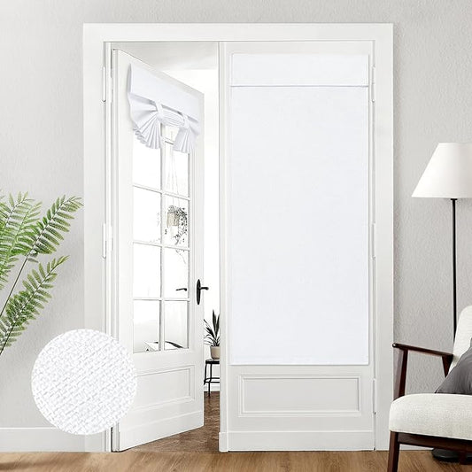 HOMEIDEAS 100% Pure White Linen Blackout French Door Curtains, Privacy Door Window Curtains, 30 X 68 Inch Room Darkening Blinds, Thermal Insulated Shades for Bedroom, 1 Panel