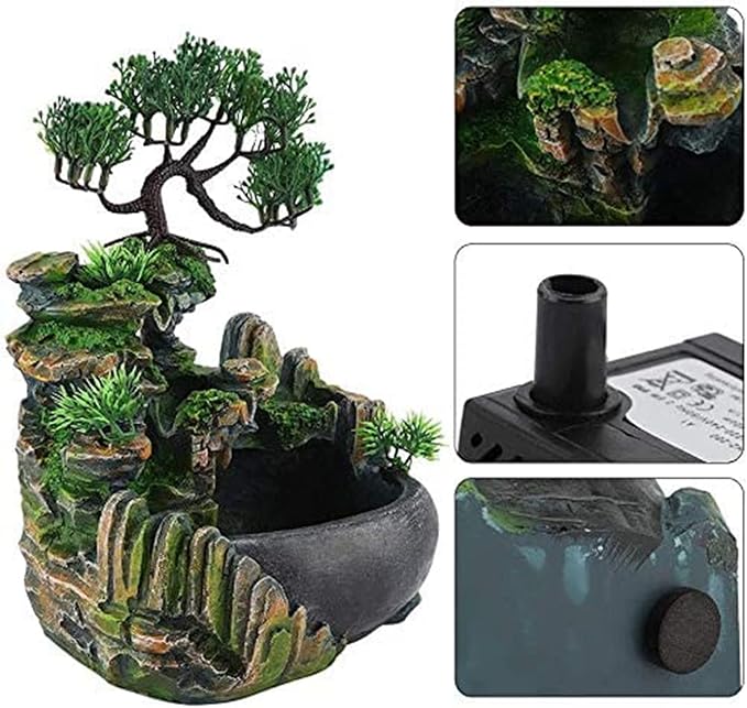 Rockery Stream Tabletop Fountain, Zen Meditation Indoor Waterfall Feature with Automatic Pump and Switch, Desktop Fountain for Home Office Bedroom Decoration (B)