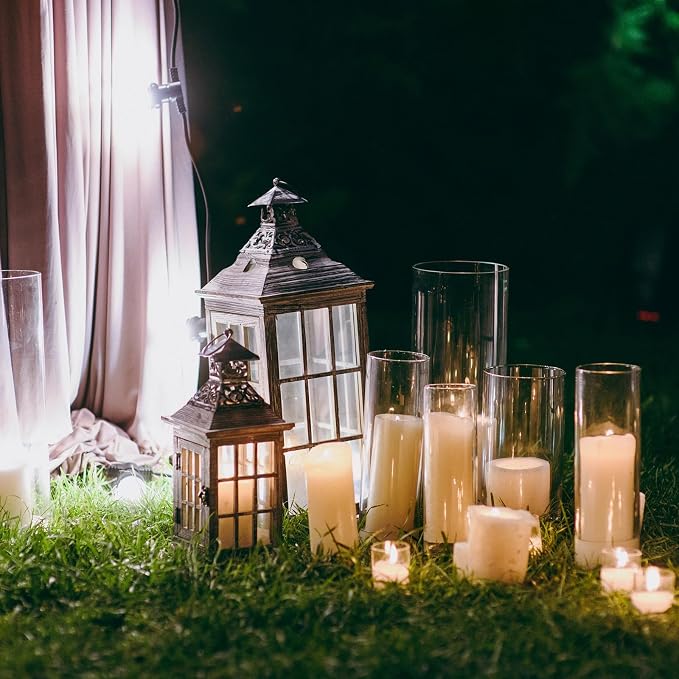 Shihanee Set of 6 Pillar Candles and Glass Cylinder Vases Assorted Sizes Cylinder Holders for Pillar Candles Home Table Centerpieces Wedding Party Decorations (Ivory)