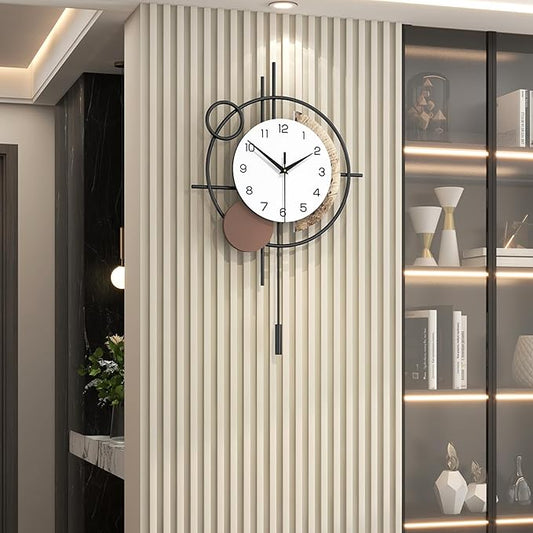 Wall Clock Decorative Modern Wall Clocks with Pendulum Silent Non-Ticking Quartz Clock Battery Operated Large Clock for Living Room,Kitchen,Home,Bathroom,Bedroom Wall Art Decor