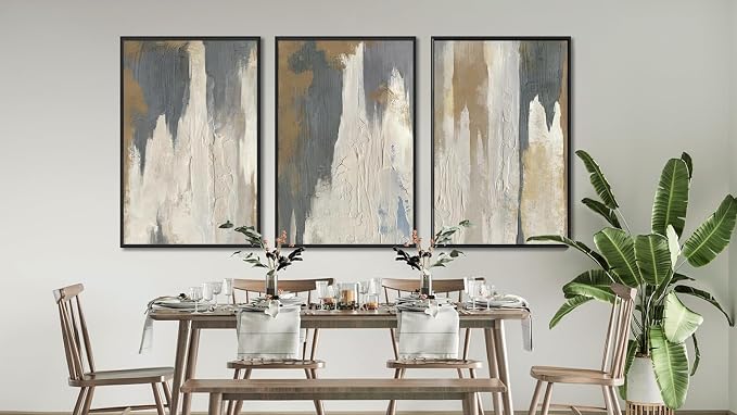 ASDCEUTICALS Large Canvas Wall Art - Gray Brown and Beige Abstract Pictures for Living Room Vintage Wall Decor Retro Artwork Black Float Framed Paintings for Bedroom Dinning Room 32" X 48" X 3 pcs