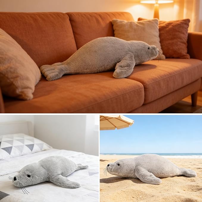 CSVBTRF Weighted Stuffed Animals, 4 lb, 23" Seal Plush Gift for Kids - Grey Hug Seal Plush Animals