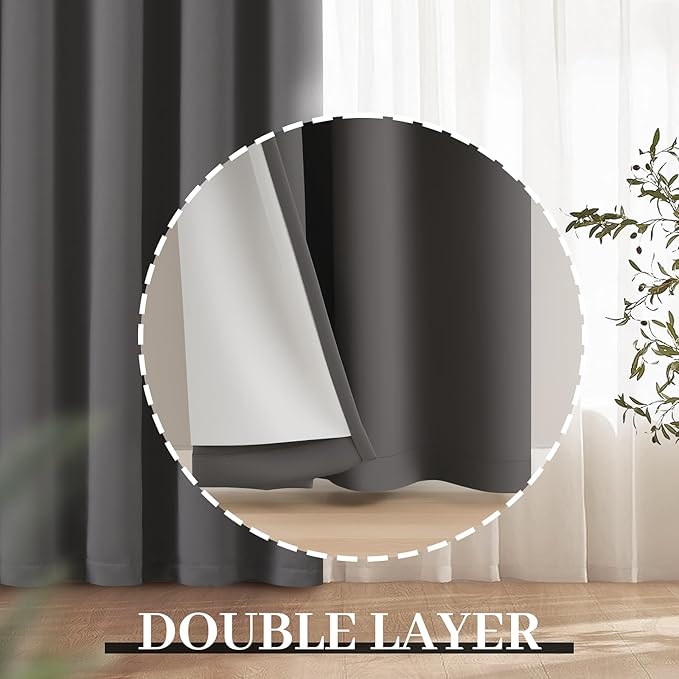 Yakamok Room Darkening 100% Blackout Curtains Grommet Window Treatments with 2 Thick Layers-Charcoal Grey Thermal Insulated Drapes Set of 2 Panels for Bedroom Living Room 52 Inches by 63 Inches Length