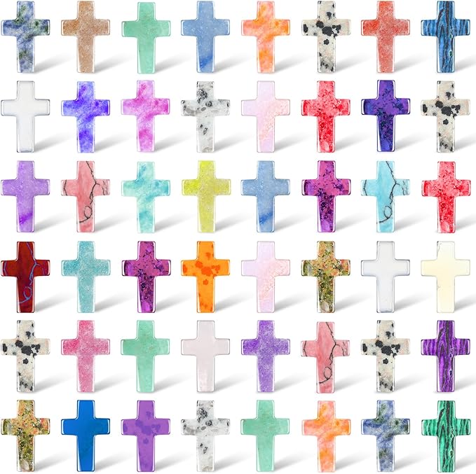 Nuenen 50 Pcs Easter Cross Crystal Stone Bulks 1'' Natural Crystal Wall Cross Shaped Worry Stones Charm Pocket Quartz Gift Halloween Easter Decor(0.71 x 0.98 x 0.24 Inch,Fresh)