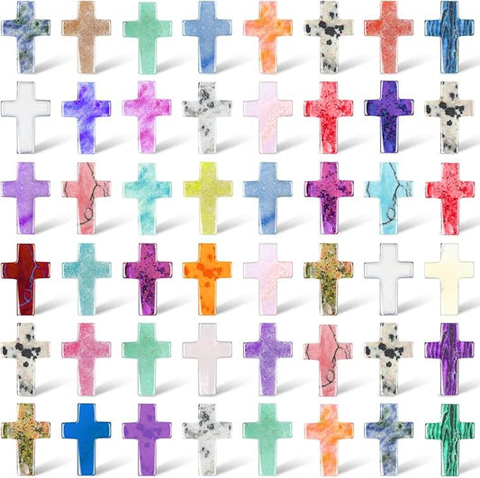 Nuenen 50 Pcs Easter Cross Crystal Stone Bulks 1'' Natural Crystal Wall Cross Shaped Worry Stones Charm Pocket Quartz Gift Halloween Easter Decor(0.71 x 0.98 x 0.24 Inch,Fresh)