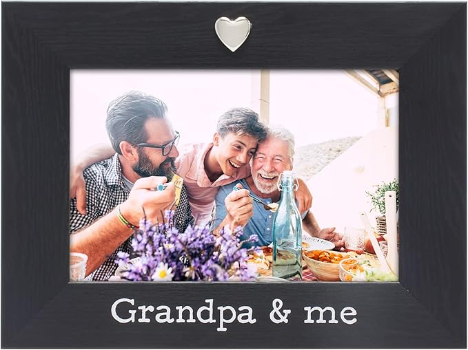 MIMOSA MOMENTS Silver Heart Black Picture Frame for 4x6 photo (Grandpa & me)