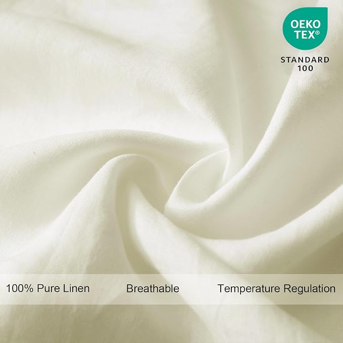 Ruffles Linen Pillowcase, 100% French Linen Pillow Cover, 20x30'' Queen Size Shabby Chic Ivory Pillow Shams, with Envelope Closure (Queen, Ivory, 1 PCS)