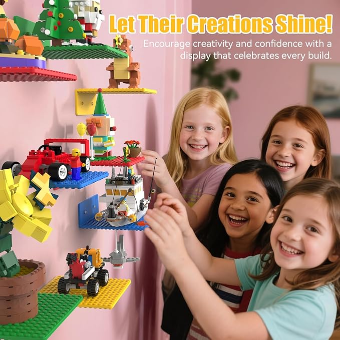 8-Pack Small Floating Shelves for Wall Compatible with Lego Building Bricks, 5x5.5inch Dual‑Sided 16x17 Studs for Toy Brick Storage and Display, ABS Display Shelves for Room Decor, Multicolor